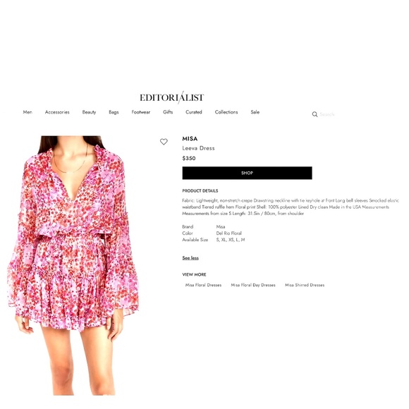 Misa Los Angeles New with Tags Leeva Mini Floral Long Sleeve Chiffon Dress Sz M - Picture 6 of 8